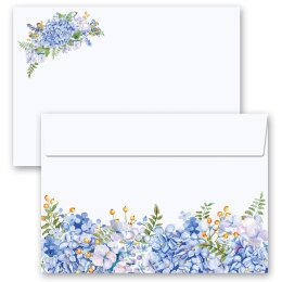 10 sobres estampados HORTENSIAS AZULES - Formato: C6 (sin ventana) Flores & Pétalos, Motivo de flores, Paper-Media