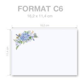25 patterned envelopes BLUE HYDRANGEAS in C6 format (windowless)