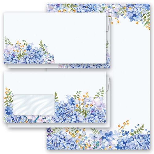 Motif-Stationery Sets Flowers & Petals, BLUE HYDRANGEAS  - DIN A4 & DIN LONG Set. | Flowers motif, Motifs from different categories - Order online! | Paper-Media