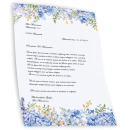 Motif Letter Paper-Sets BLUE HYDRANGEAS Flowers motif
