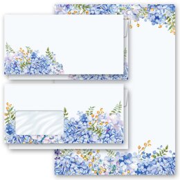 Briefpapier-Sets BLAUE HORTENSIEN Blumenmotiv
