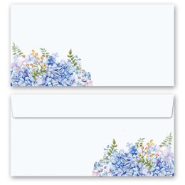 BLAUE HORTENSIEN Briefpapier Sets Blumenmotiv CLASSIC , DIN A4 & DIN LANG im Set., BSC-8358