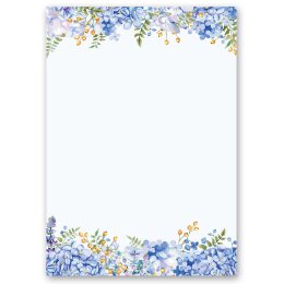 Motif-Stationery Sets Flowers & Petals, BLUE HYDRANGEAS 20-pc. Complete set - DIN A4 & DIN LONG Set. | Order online! | Paper-Media