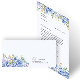 20-pc. Complete Motif Letter Paper-Set BLUE HYDRANGEAS