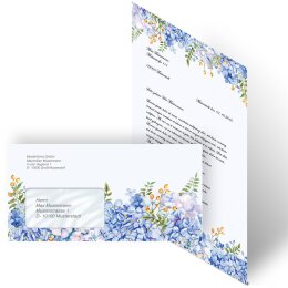 100-pc. Complete Motif Letter Paper-Set BLUE HYDRANGEAS