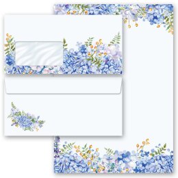 Briefpapier Set BLAUE HORTENSIEN - 100-tlg. DL (mit Fenster) Blumen & Blüten, Blumenmotiv, Paper-Media