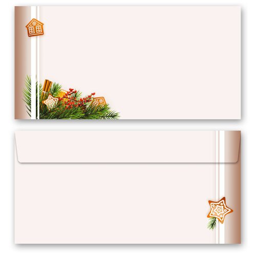 10 patterned envelopes GINGERBREAD TIME in standard DIN long format (windowless)