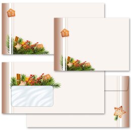 10 patterned envelopes GINGERBREAD TIME in standard DIN long format (with windows)