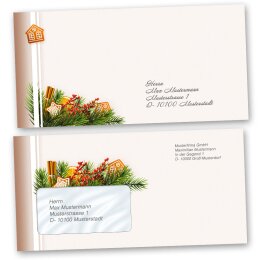 50 patterned envelopes GINGERBREAD TIME in standard DIN long format (with windows)