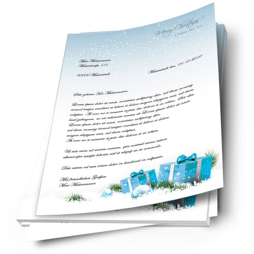 Briefpapier BLAUE WEIHNACHTSGESCHENKE Weihnachtspapier