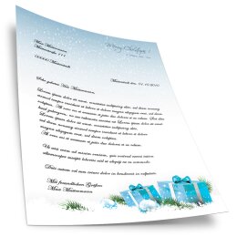 20 fogli di carta da lettera decorati Natale REGALI DI NATALE BLU DIN A4 - Paper-Media
