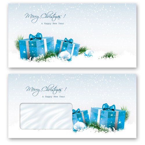 Enveloppes à motifs CADEAUX BLEUS DE NOËL Enveloppes de Noël