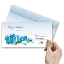 BLUE CHRISTMAS PRESENTS Briefumschläge Christmas envelopes CLASSIC 50 envelopes (windowless), DIN LONG (220x110 mm), DLOF-8360-50