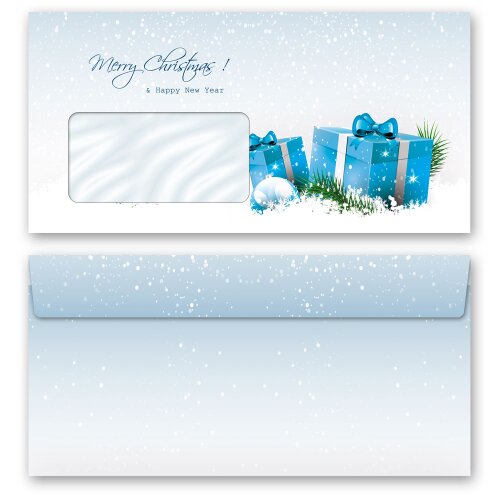 10 sobres estampados REGALOS DE NAVIDAD AZUL - Formato: DIN LANG (con ventana) Navidad, Sobres de Navidad, Paper-Media
