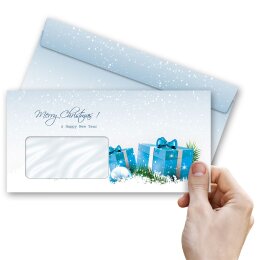 CADEAUX BLEUS DE NOËL Briefumschläge Enveloppes de Noël CLASSIC 10 enveloppes (avec fenêtre), DIN LANG (220x110 mm), DLMF-8360-10