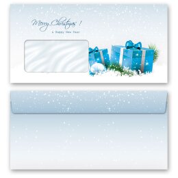10 patterned envelopes BLUE CHRISTMAS PRESENTS in...