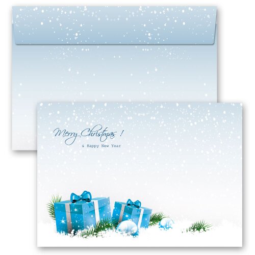 25 enveloppes à motifs au format C6 - CADEAUX BLEUS DE NOËL (sans fenêtre) Noël, Enveloppes de Noël, Paper-Media