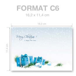 25 patterned envelopes BLUE CHRISTMAS PRESENTS in C6 format (windowless)