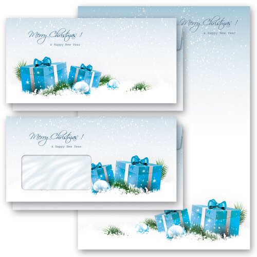 Motif-Stationery Sets Christmas, BLUE CHRISTMAS PRESENTS  - DIN A4 & DIN LONG Set. | Christmas motif, Motifs from different categories - Order online! | Paper-Media