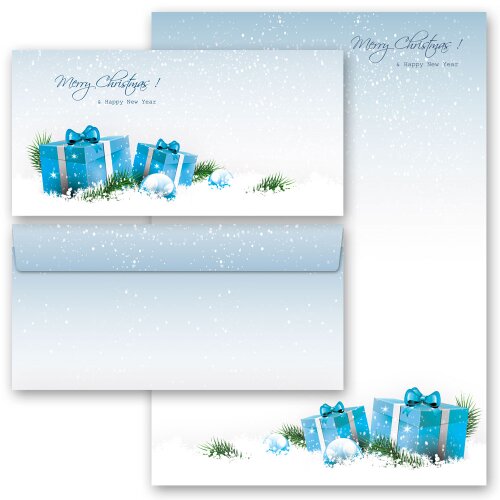 20-pc. Complete Motif Letter Paper-Set BLUE CHRISTMAS PRESENTS Christmas, Christmas motif, Paper-Media