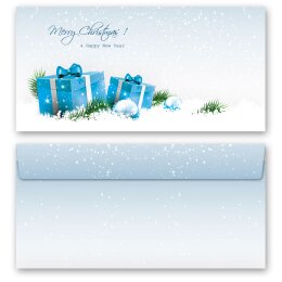 BLUE CHRISTMAS PRESENTS Briefpapier Sets Christmas motif CLASSIC 20-pc. Complete set, DIN A4 & DIN LONG Set., SOC-8360-20