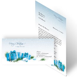 40-pc. Complete Motif Letter Paper-Set BLUE CHRISTMAS PRESENTS