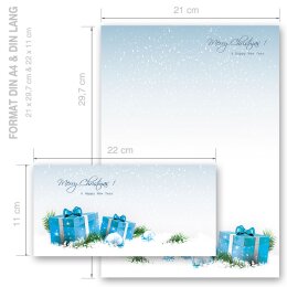 Briefpapier Set BLAUE WEIHNACHTSGESCHENKE - 100-tlg. DL (ohne Fenster)