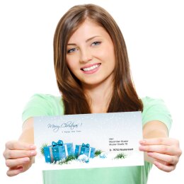 Briefpapier Set BLAUE WEIHNACHTSGESCHENKE - 100-tlg. DL (ohne Fenster)