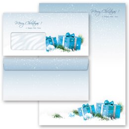 40-pc. Complete Motif Letter Paper-Set BLUE CHRISTMAS PRESENTS Christmas, Christmas motif, Paper-Media