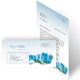 40-pc. Complete Motif Letter Paper-Set BLUE CHRISTMAS PRESENTS