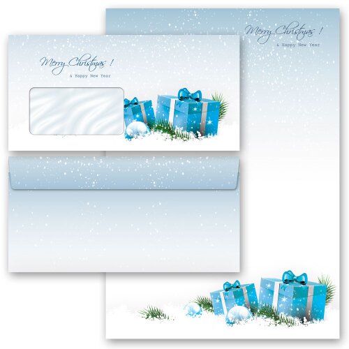 100-pc. Complete Motif Letter Paper-Set BLUE CHRISTMAS PRESENTS Christmas, Christmas motif, Paper-Media