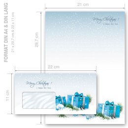 100-pc. Complete Motif Letter Paper-Set BLUE CHRISTMAS PRESENTS