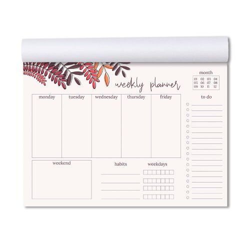 Wochenplaner-Pad RED LEAVES | DIN A4 Format