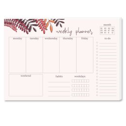 Hebdomadaire planificateur Pad RED LEAVES | Format DIN A4