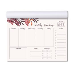 Il nostro pad Planner settimanale RED LEAVES è perfetto per pianificare la tua settimana. Design di blocco note di alta qualità in formato A4 paesaggio pratico.