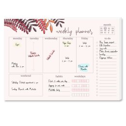 Hebdomadaire planificateur Pad RED LEAVES | Format DIN A4 2 Blocs