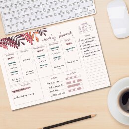 Weekly planner pad RED LEAVES | DIN A4 Format 2 Blocks