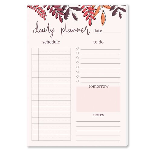 Notepads Daily Planner Pad RED LEAVES | DIN A5 Format |  4 Blocks Flowers & Petals, , Paper-Media