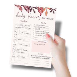 Notepads Daily Planner Pad RED LEAVES | DIN A5 Format |  4 Blocks