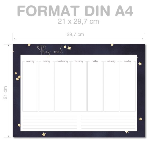 Wochenplaner-Pad STARS | DIN A4 Format | 2 Blöcke