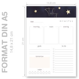 Notepads Daily Planner Pad STARS | DIN A5 Format 4 Blocks