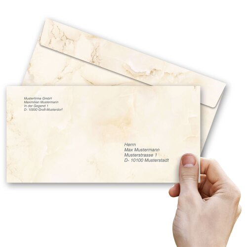 MARMOR BEIGE Briefumschläge Marmor-Motiv "CLASSIC" 10 Briefumschläge (ohne Fenster), DIN LANG (220x110 mm), DLOF-4034-10