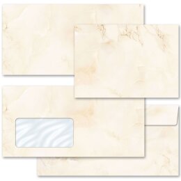 10 enveloppes à motifs au format DIN LONG - MARBRE BEIGE (avec fenêtre)
