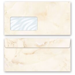 10 patterned envelopes MARBLE BEIGE in standard DIN long format (with windows) Marble & Structure, Marble motif, Paper-Media
