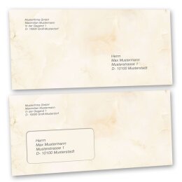 Motif envelopes Marble & Structure, MARBLE BEIGE 10 envelopes (with window) - DIN LONG (220x110 mm) | Self-adhesive | Order online! | Paper-Media