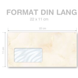 10 patterned envelopes MARBLE BEIGE in standard DIN long format (with windows)