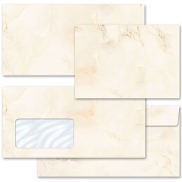 10 patterned envelopes MARBLE BEIGE in standard DIN long format (with windows)