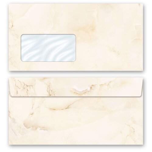 50 patterned envelopes MARBLE BEIGE in standard DIN long format (with windows) Marble & Structure, Marble motif, Paper-Media