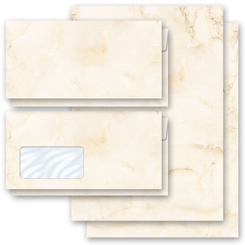 MARBRE BEIGE Briefpapier Sets Papier de marbre ELEGANT , DIN A4 & DIN LONG Set., BSE-4034