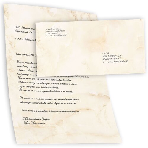 Motiv-Briefpapier Set MARMOR BEIGE - 20-tlg. DL (ohne Fenster)